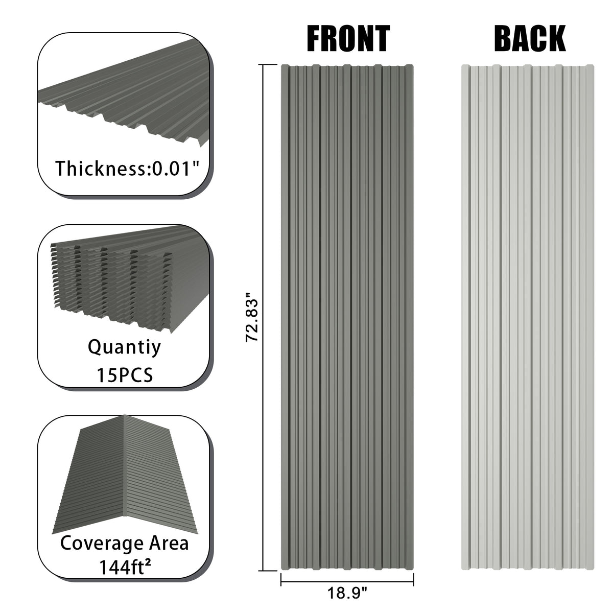 Dexmalle 15 Pcs Galvanized Steel Corrugated Roof Panels 72.85"x18.9"