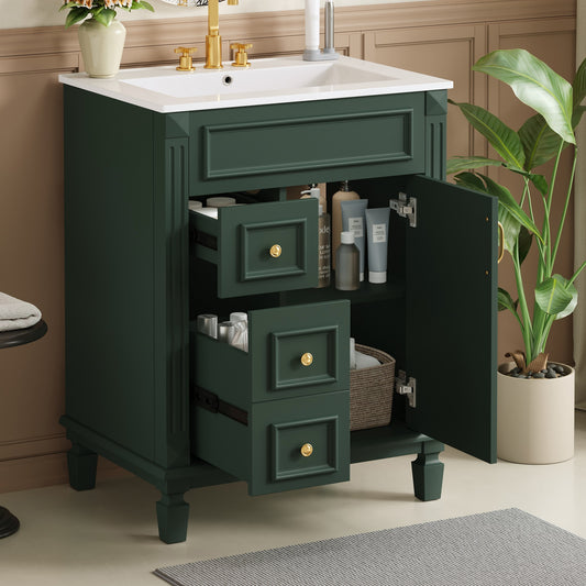 Dexmalle 24-in Green Modern Freestanding Single Sink Bathroom Vanity With Whtie Top and Two Drawers