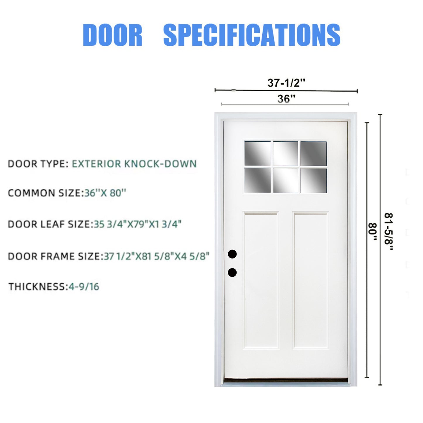 Dexmalle 36'' x 80" Fiberglass Entry Door with Brickmould Right Hand Inswing