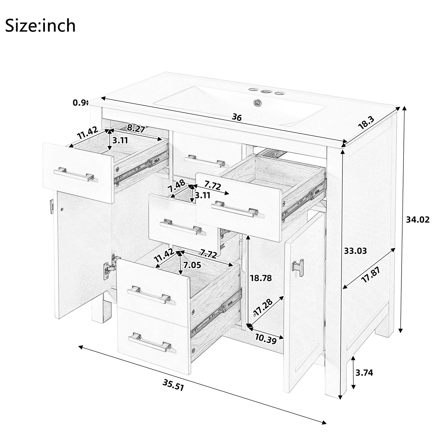 Dexmalle 36-in Green Undermount Single Sink Bathroom Vanity with White Ceramic Top and Four Drawers