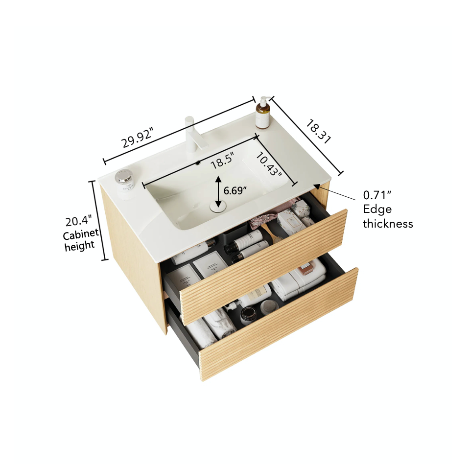 Dexmalle 30" Bathroom Vanity with Sink, Wall-Mounted Floating Plywood Bathroom Storage Cabinet with Drawers