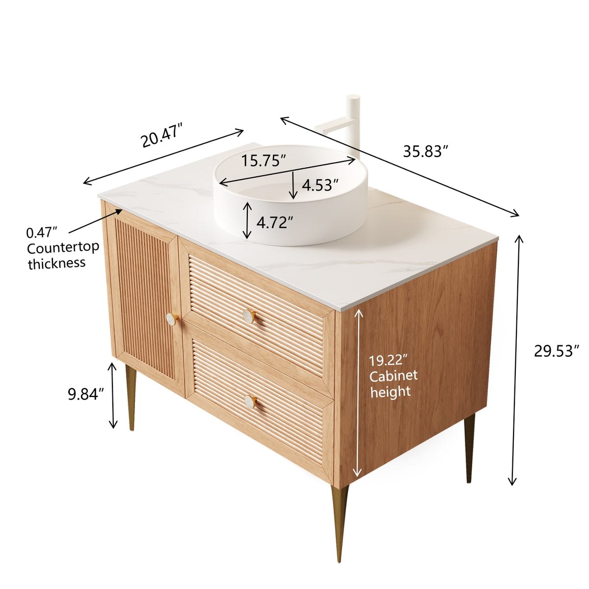 Dexmalle 36" Bathroom Vanity with Sink, Freestanding Plywood Storage Cabinet with 4 Metal Legs, Door and 2 Drawers