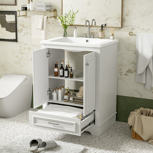 Dexmalle 24-in White Freestanding Single Sink Bathroom Vanity with White Ceramic Top