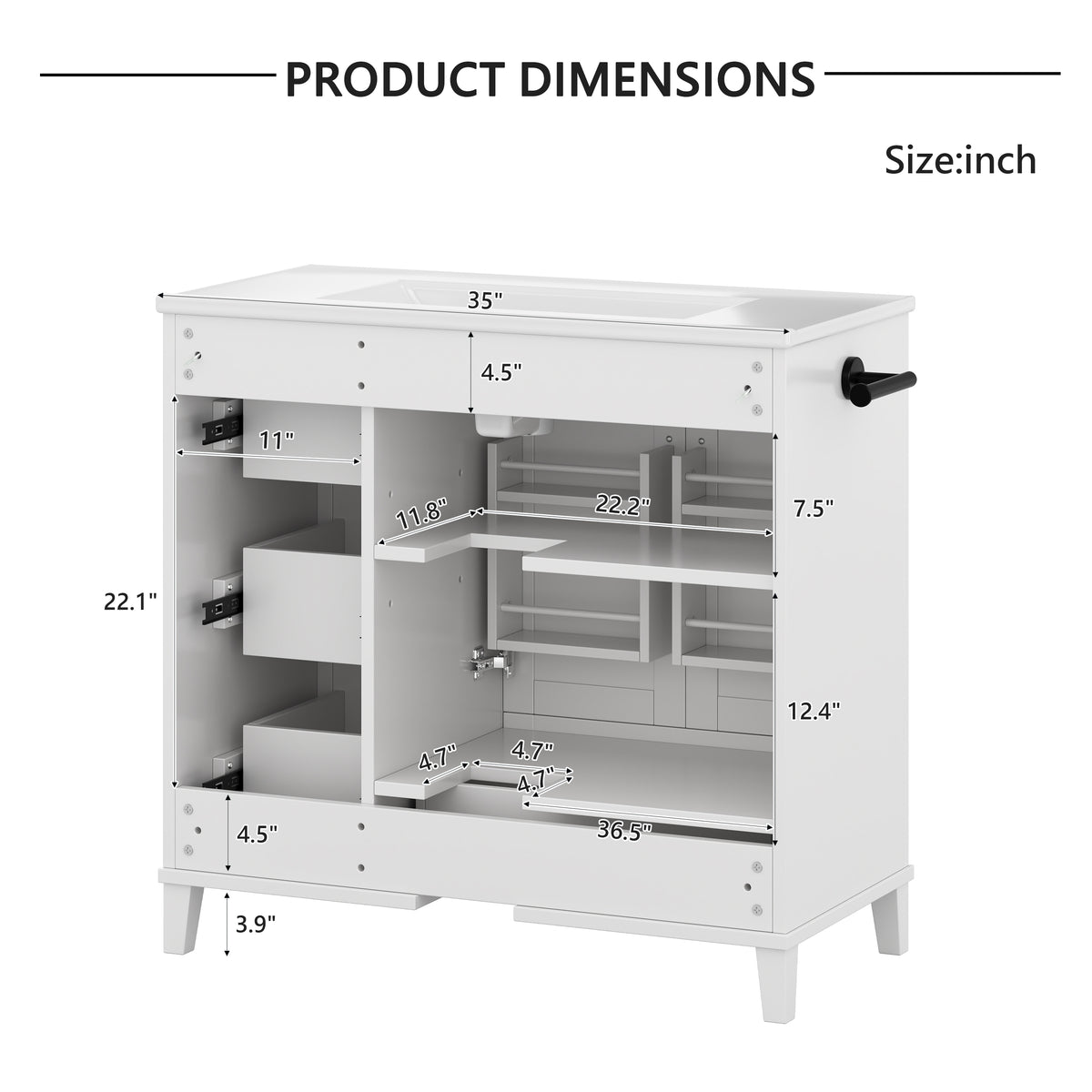 Dexmalle 36 Inch White Bathroom Vanity with Sink