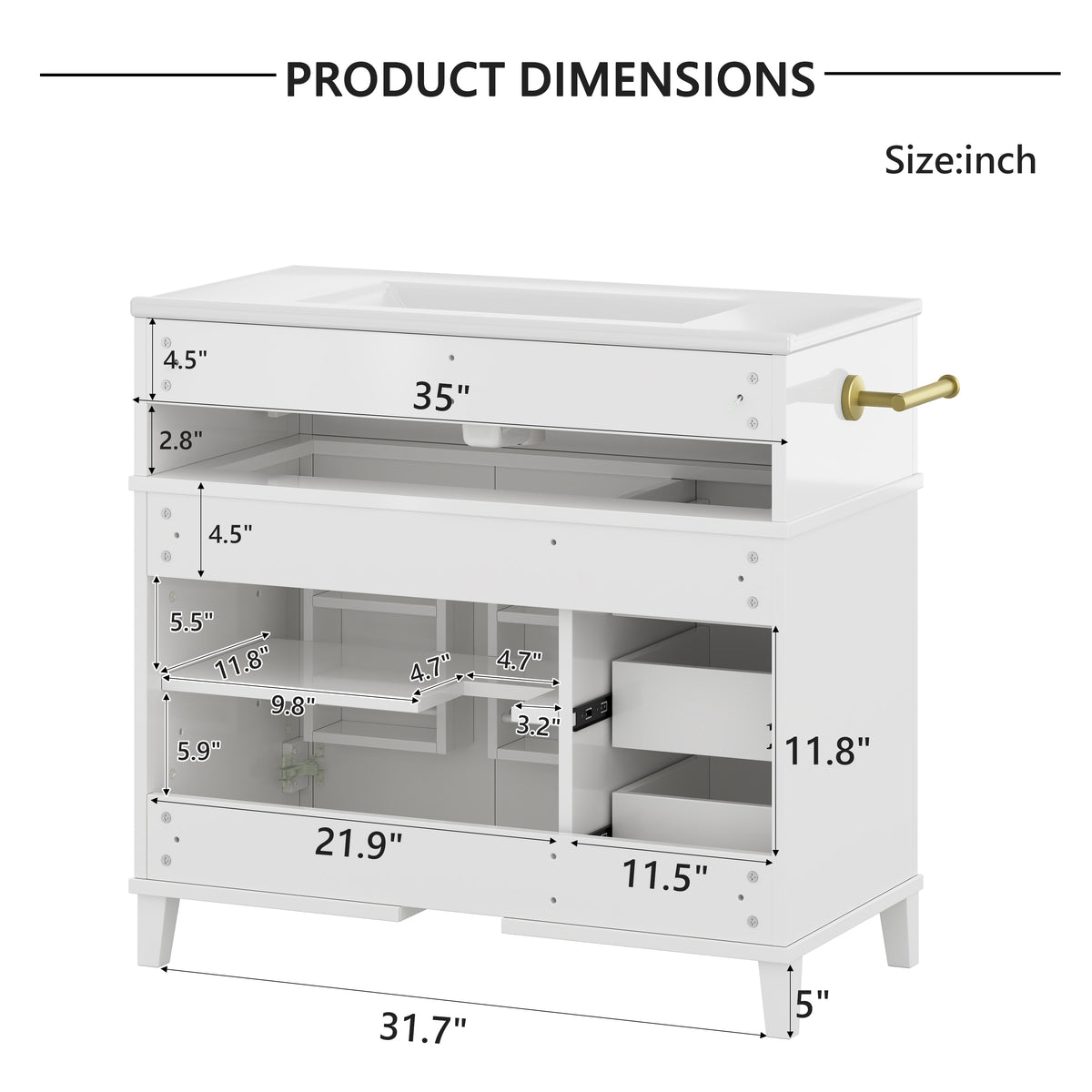 Dexmalle 36 Inch Elegant Modern Bathroom Vanity with Sink