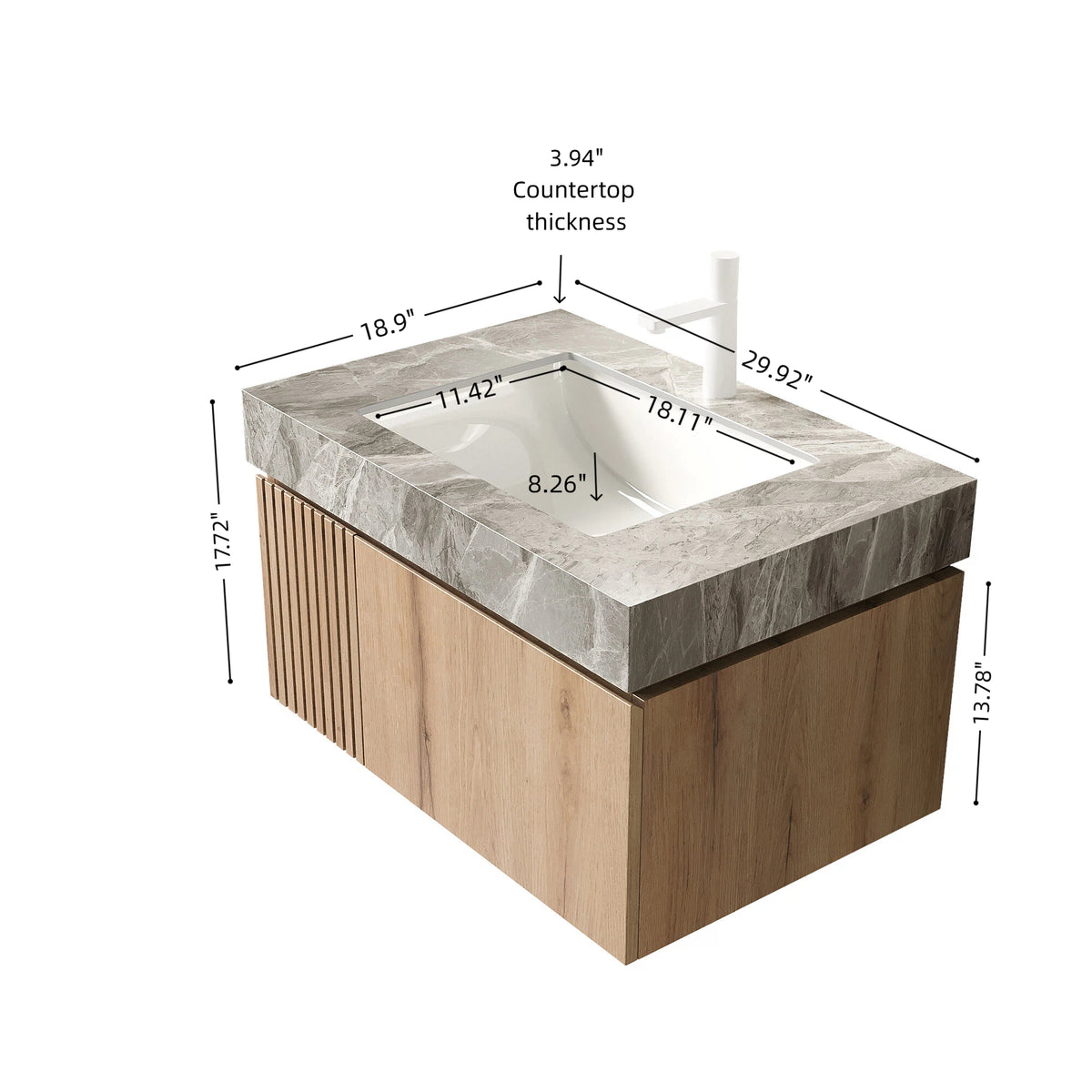 Dexmalle Bathroom Vanity&Sink, Floating Plywood Storage Cabinet with Drawer&Door