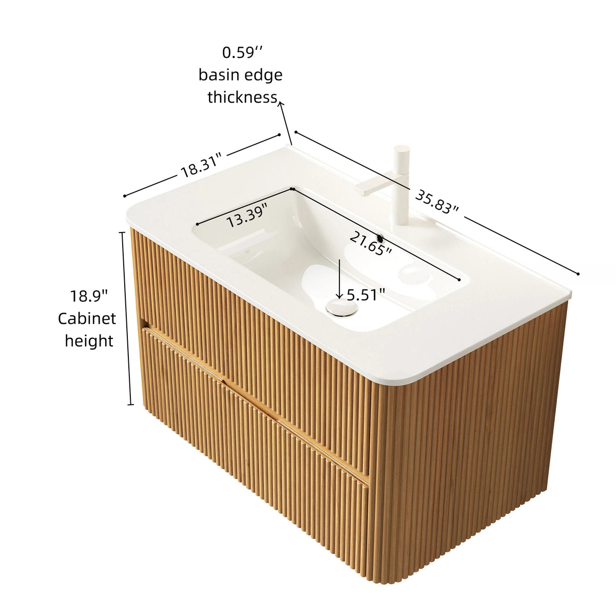 Dexmalle 36" Bathroom Vanity with Sink, Wall-Mounted Floating Plywood Bathroom Storage Cabinet with 2 Drawers