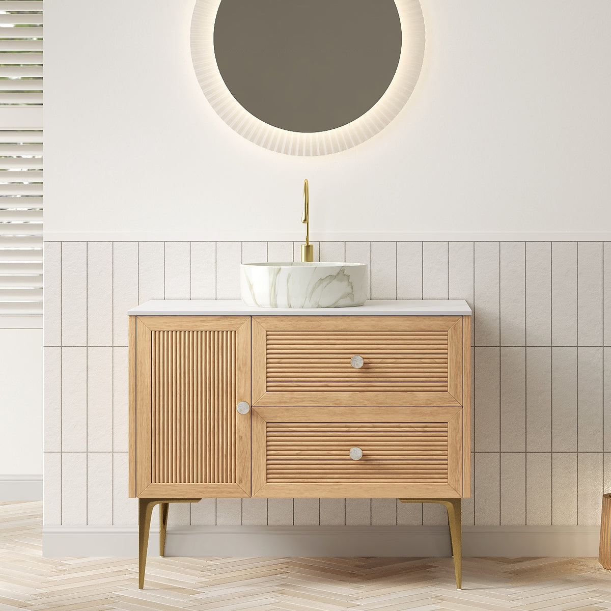 Dexmalle 36" Bathroom Vanity with Sink, Freestanding Plywood Storage Cabinet with 4 Metal Legs, Door and 2 Drawers