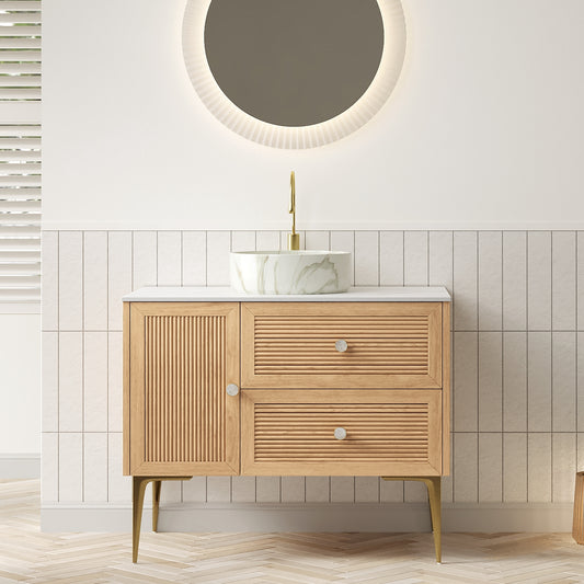 Dexmalle 36" Bathroom Vanity with Sink, Freestanding Plywood Storage Cabinet with 4 Metal Legs, Door and 2 Drawers