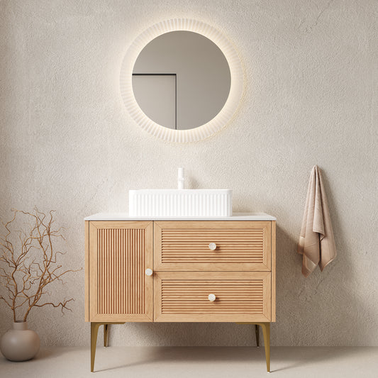Dexmalle 36" Bathroom Vanity with Sink, Freestanding Plywood Storage Cabinet with 4 Metal Legs, One Door and 2 Drawers