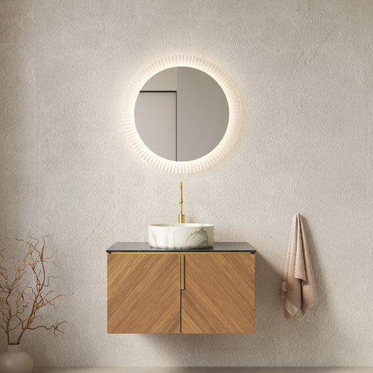 Dexmalle 30" Bathroom Vanity&Sink, Floating Plywood Bathroom Storage Cabinet with 2 Doors, Black Sintered Stone Countertop