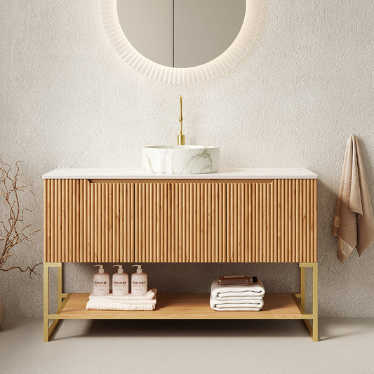 Dexmalle 48" Bathroom Vanity&Sink, Freestanding Storage Cabinet with 3 Doors&Open Shelf