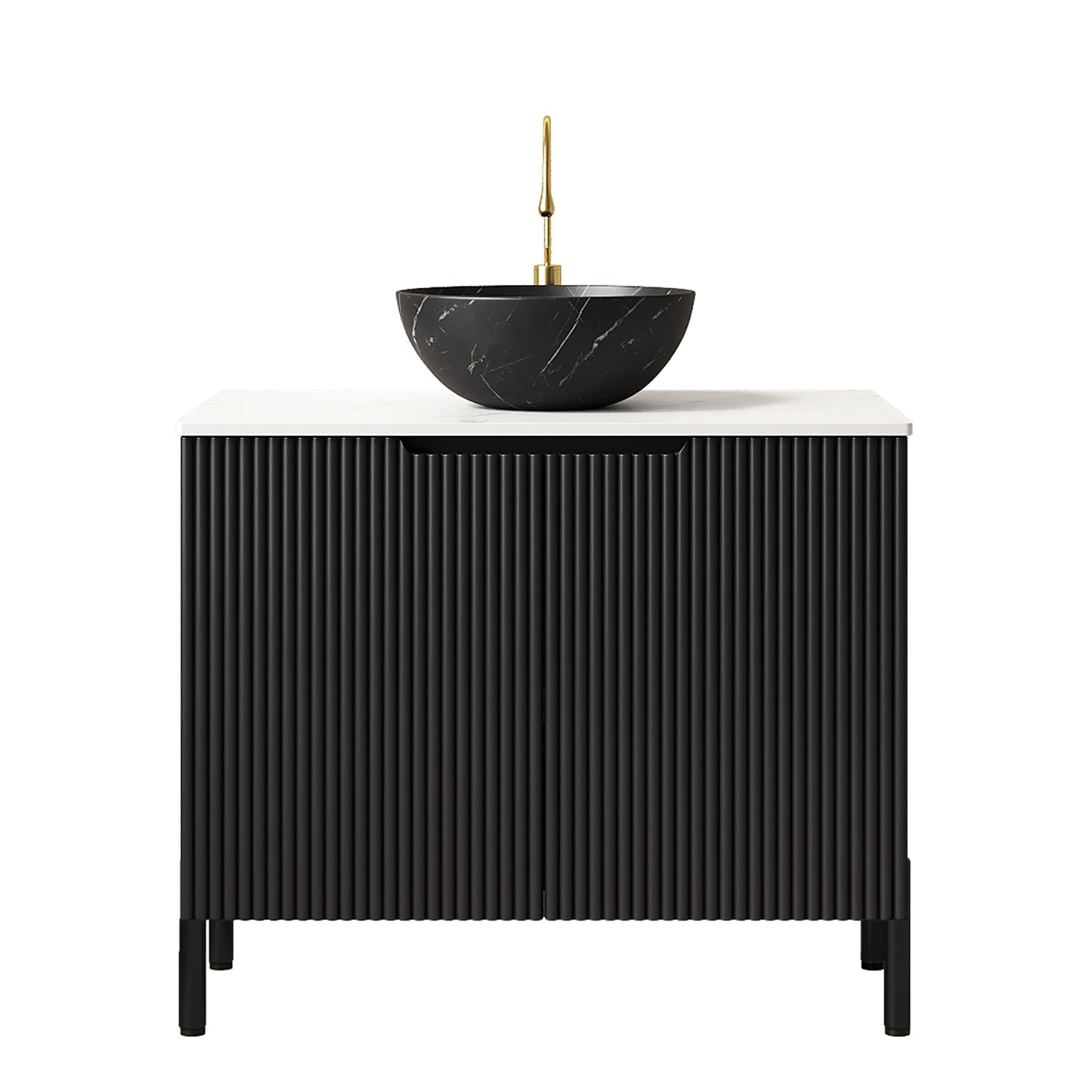 Dexmalle 30-in Black Freestanding Bathroom Vanity with Sintered Stone Top and Black Bowl Vessel Sink