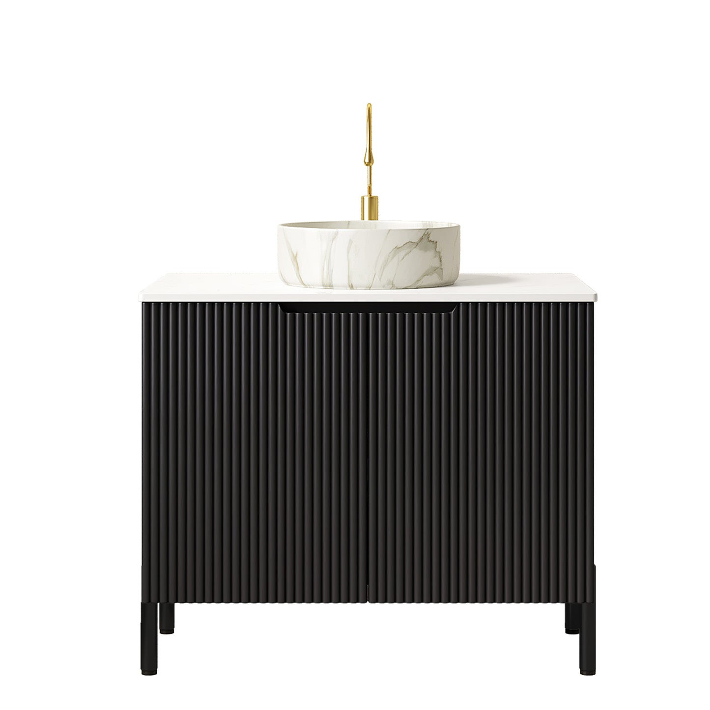 Dexmalle 30-in Black Freestanding Bathroom Vanity with Sintered Stone Top and Black Round Vessel Sink