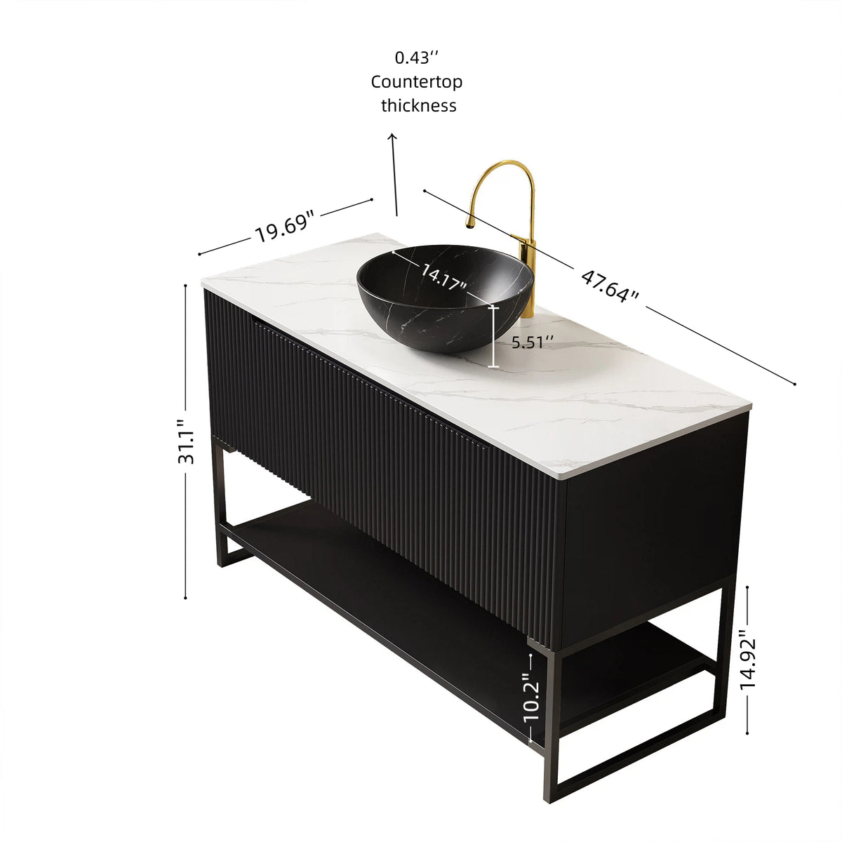 Dexmalle 48" Bathroom Vanity&Sink, Freestanding Bathroom Storage Cabinet with 3 Doors&Open Shelf