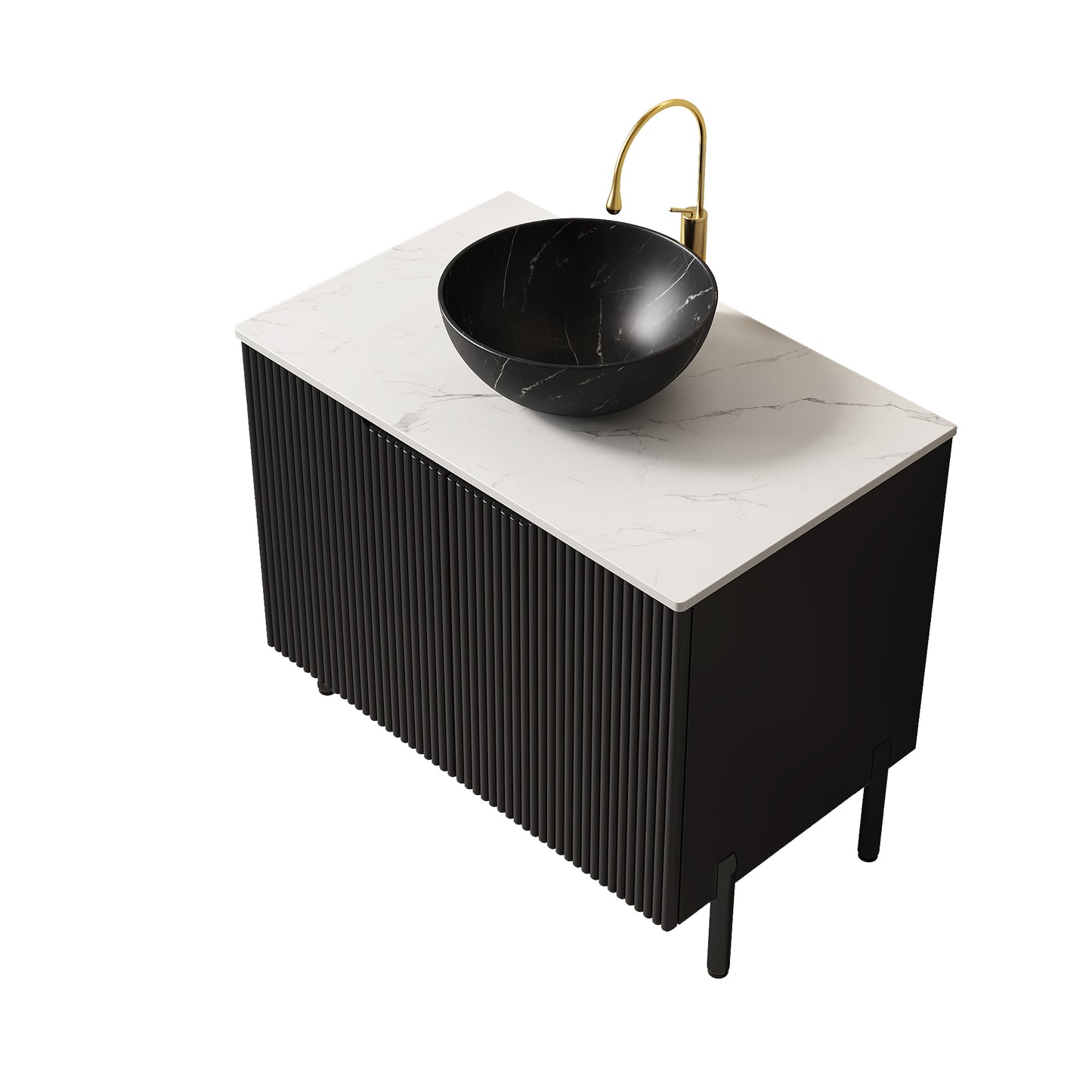 Dexmalle 30-in Black Freestanding Bathroom Vanity with Sintered Stone Top and Black Bowl Vessel Sink