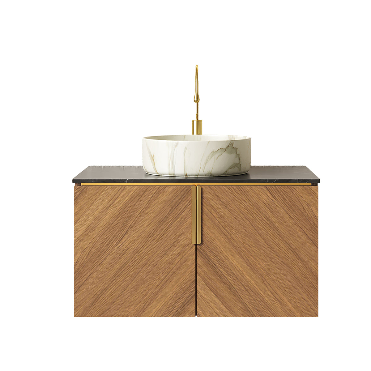 Dexmalle 30" Bathroom Vanity&Sink, Floating Plywood Bathroom Storage Cabinet with 2 Doors, Black Sintered Stone Countertop