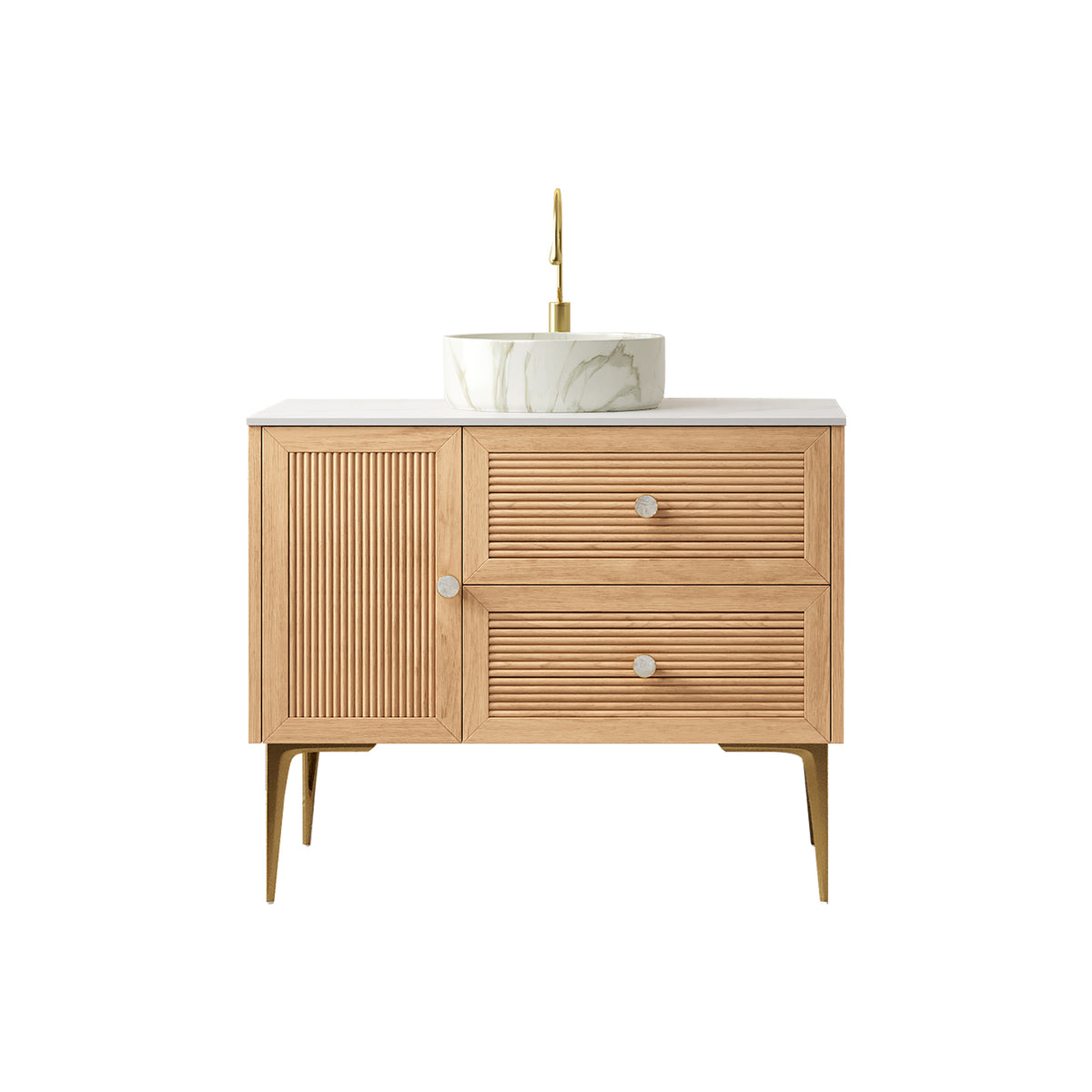 Dexmalle 36" Bathroom Vanity with Sink, Freestanding Plywood Storage Cabinet with 4 Metal Legs, Door and 2 Drawers