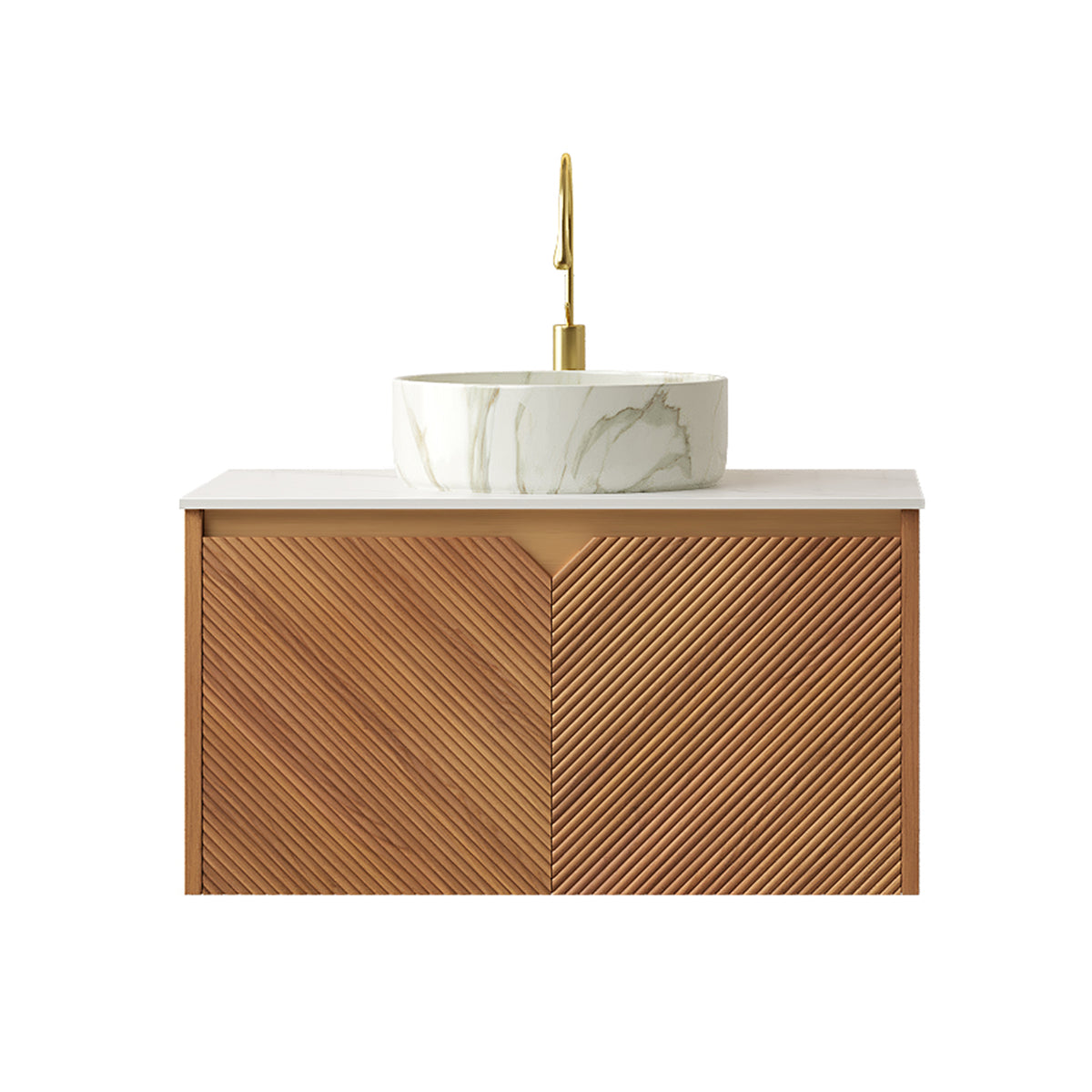 Dexmalle 30" Bathroom Vanity&Sink, Floating Plywood Storage Cabinet, Twill Double Doors with Metal Trim, Matte Stone Pattern