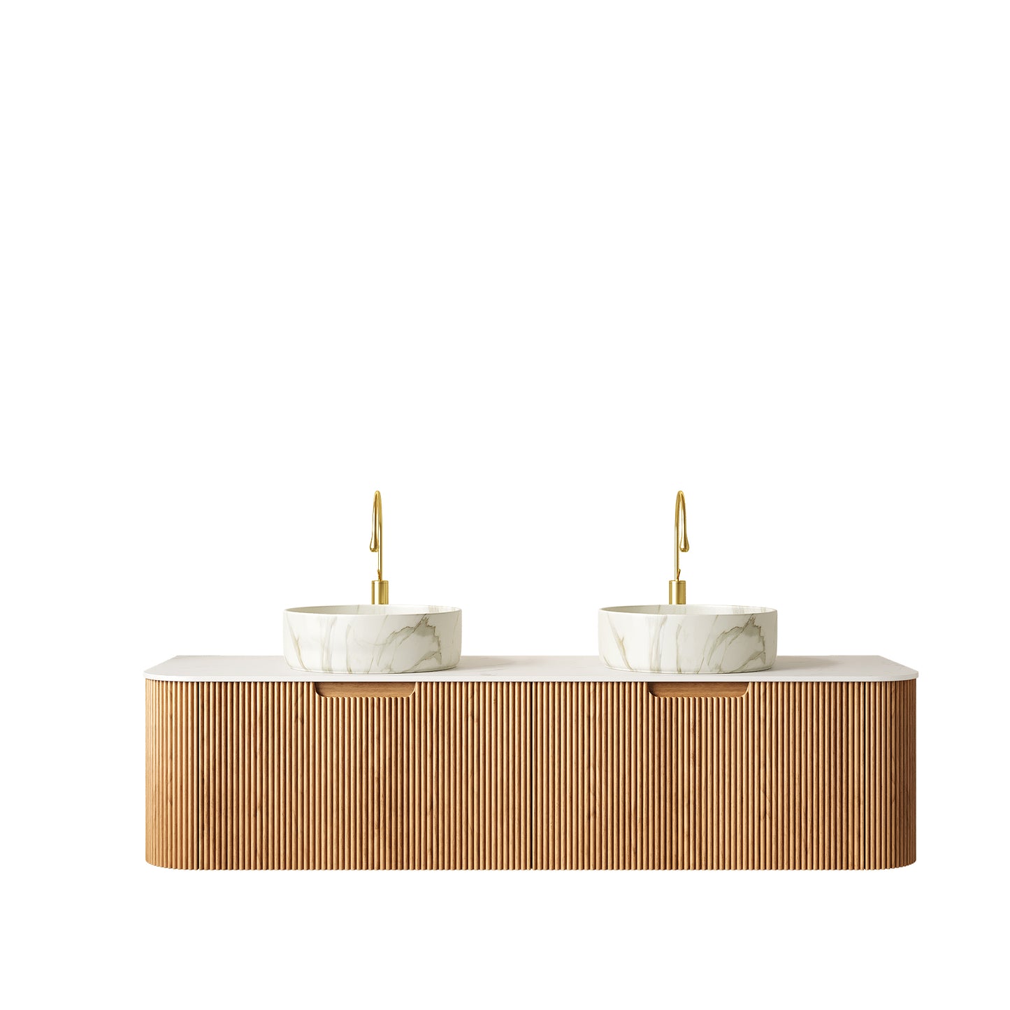 Dexmalle 60-in Natural Wall-mount Double Sink Bathroom Vanity with Sintered Stone Top and Round Ceramic Basins