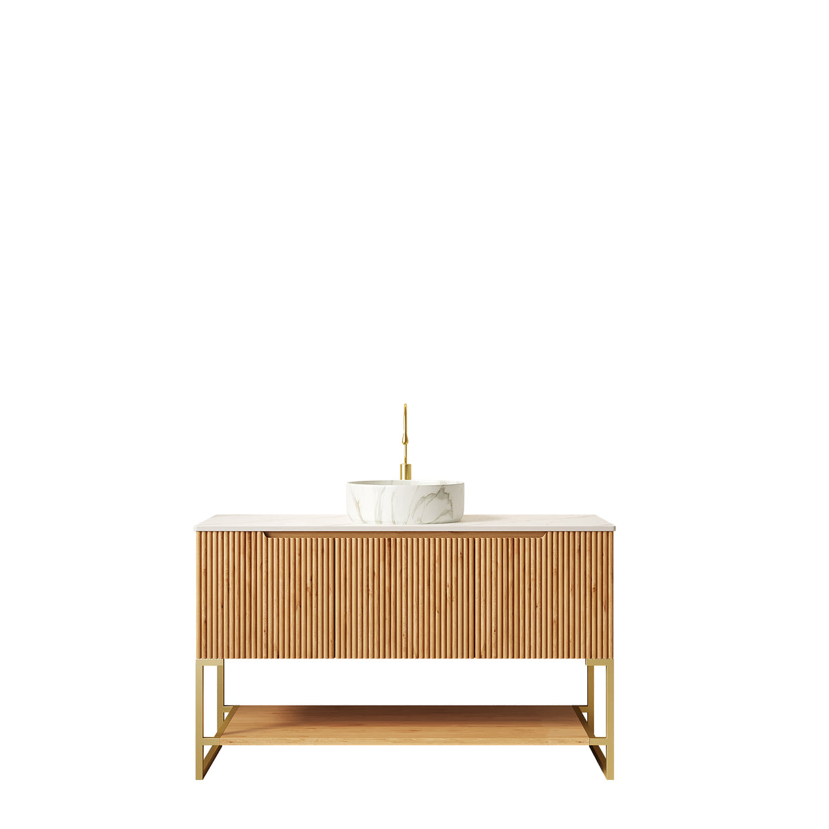 Dexmalle 48" Bathroom Vanity&Sink, Freestanding Storage Cabinet with 3 Doors&Open Shelf