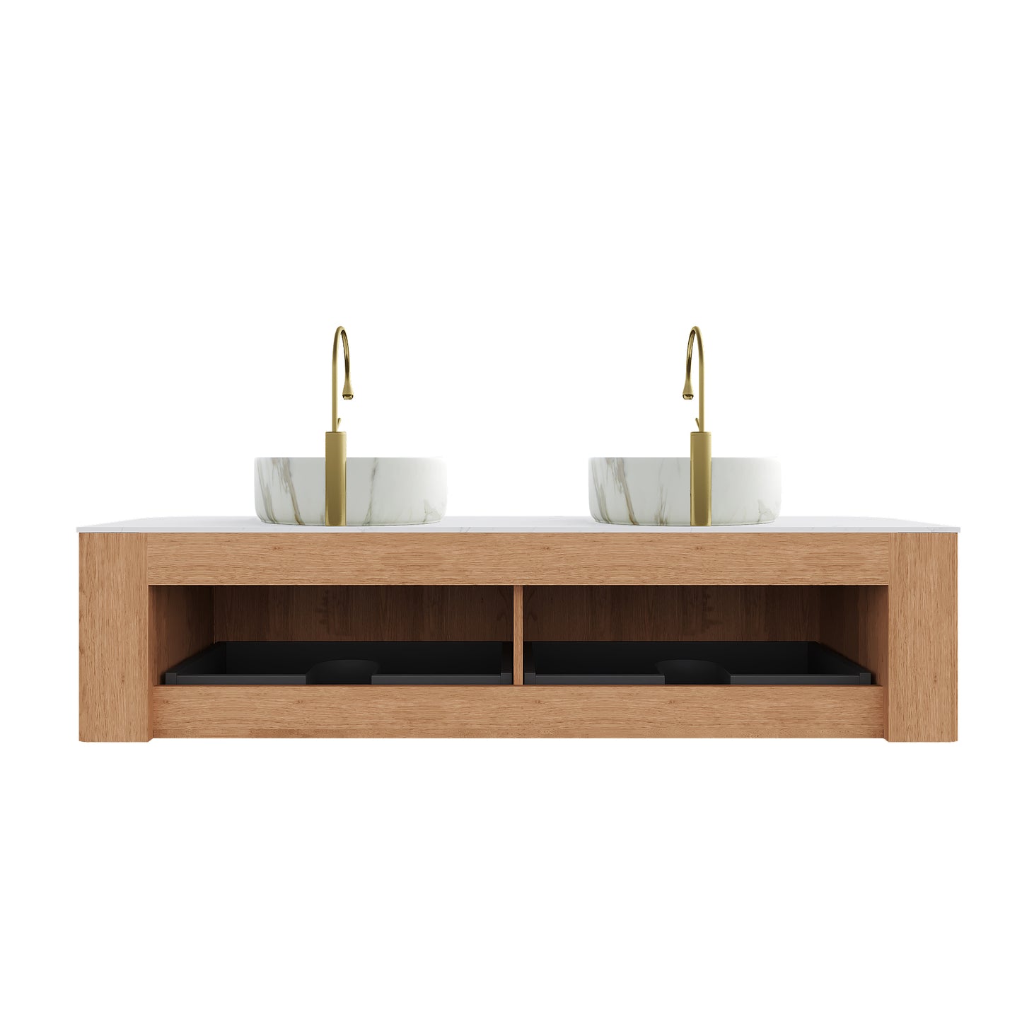 Dexmalle 60-in Natural Wall-mount Double Sink Bathroom Vanity with Sintered Stone Top and Round Ceramic Basins
