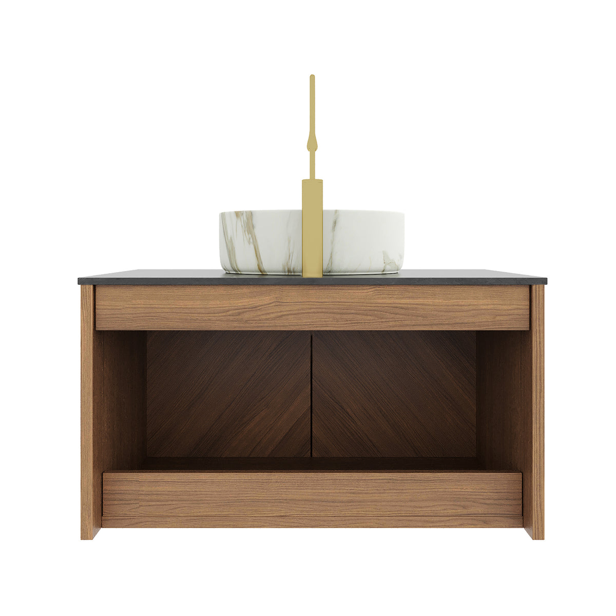 Dexmalle 30" Bathroom Vanity&Sink, Floating Plywood Bathroom Storage Cabinet with 2 Doors, Black Sintered Stone Countertop