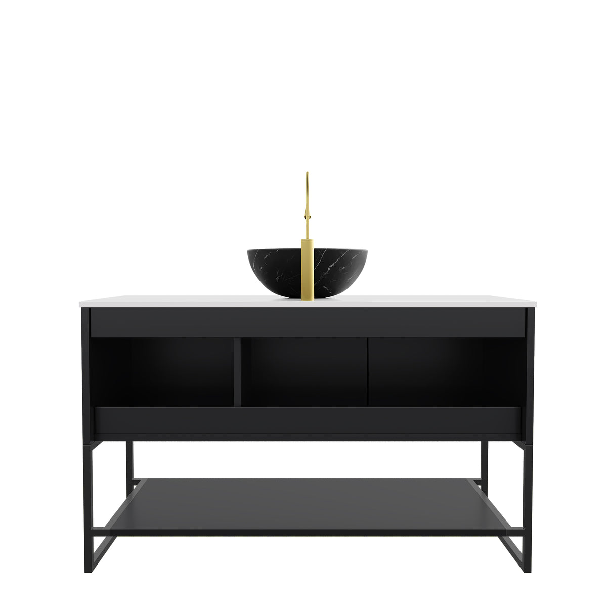 Dexmalle 48" Bathroom Vanity&Sink, Freestanding Bathroom Storage Cabinet with 3 Doors&Open Shelf