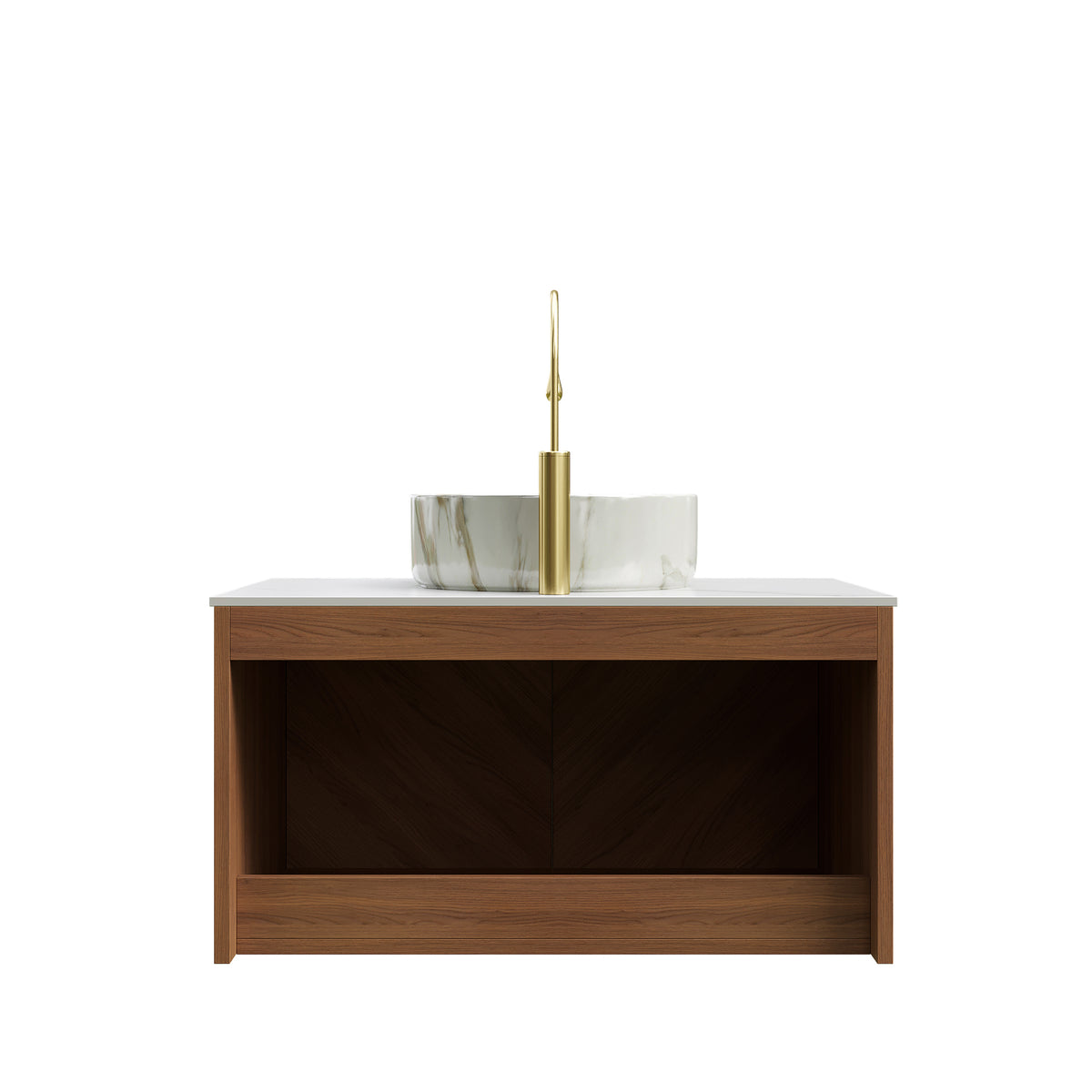 Dexmalle 30" Bathroom Vanity&Sink, Floating Plywood Storage Cabinet, Twill Double Doors with Metal Trim, Matte Stone Pattern
