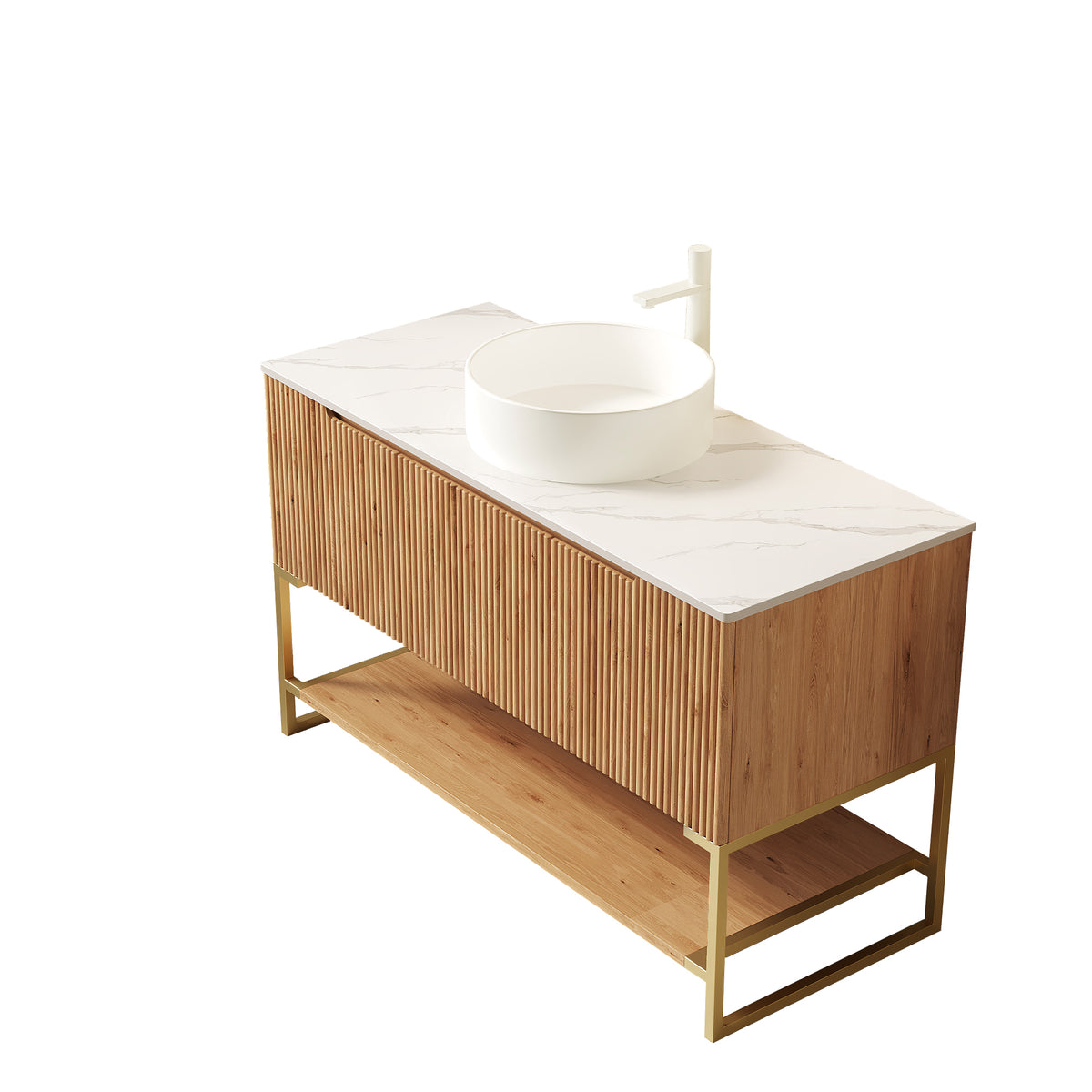 Dexmalle 48" Bathroom Vanity&Sink, Freestanding Storage Cabinet with 3 Doors&Open Shelf