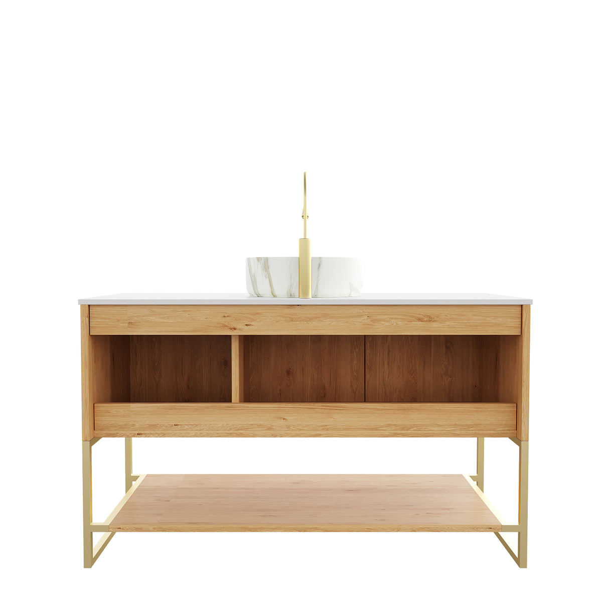 Dexmalle 48" Bathroom Vanity&Sink, Freestanding Storage Cabinet with 3 Doors&Open Shelf