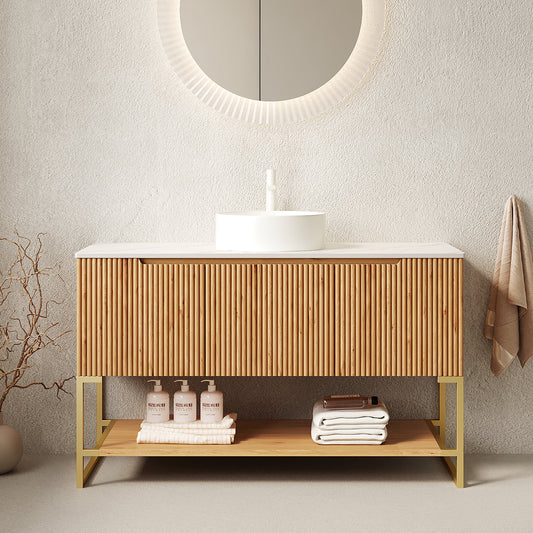 Dexmalle 48" Bathroom Vanity&Sink, Freestanding Storage Cabinet with 3 Doors&Open Shelf