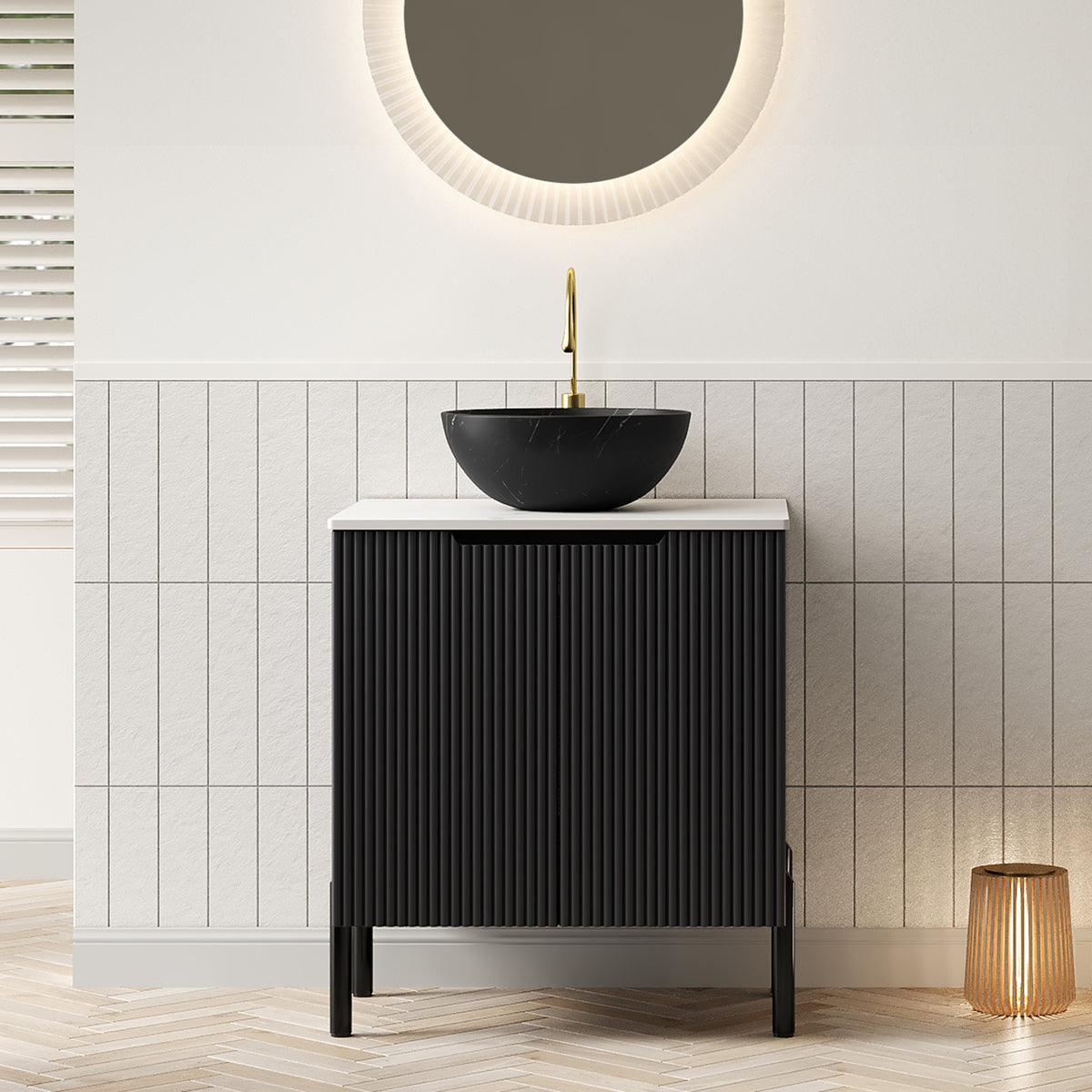 Dexmalle 24" Bathroom Vanity with Sink, Freestanding Bathroom Storage Cabinet with 2 Doors, Black Bowl Ceramic Basin