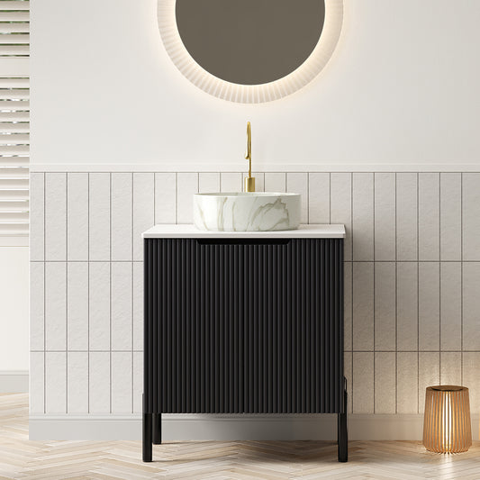 Dexmalle 24" Bathroom Vanity with Sink, Freestanding Bathroom Storage Cabinet with 2 Doors, White Round Ceramic Basin