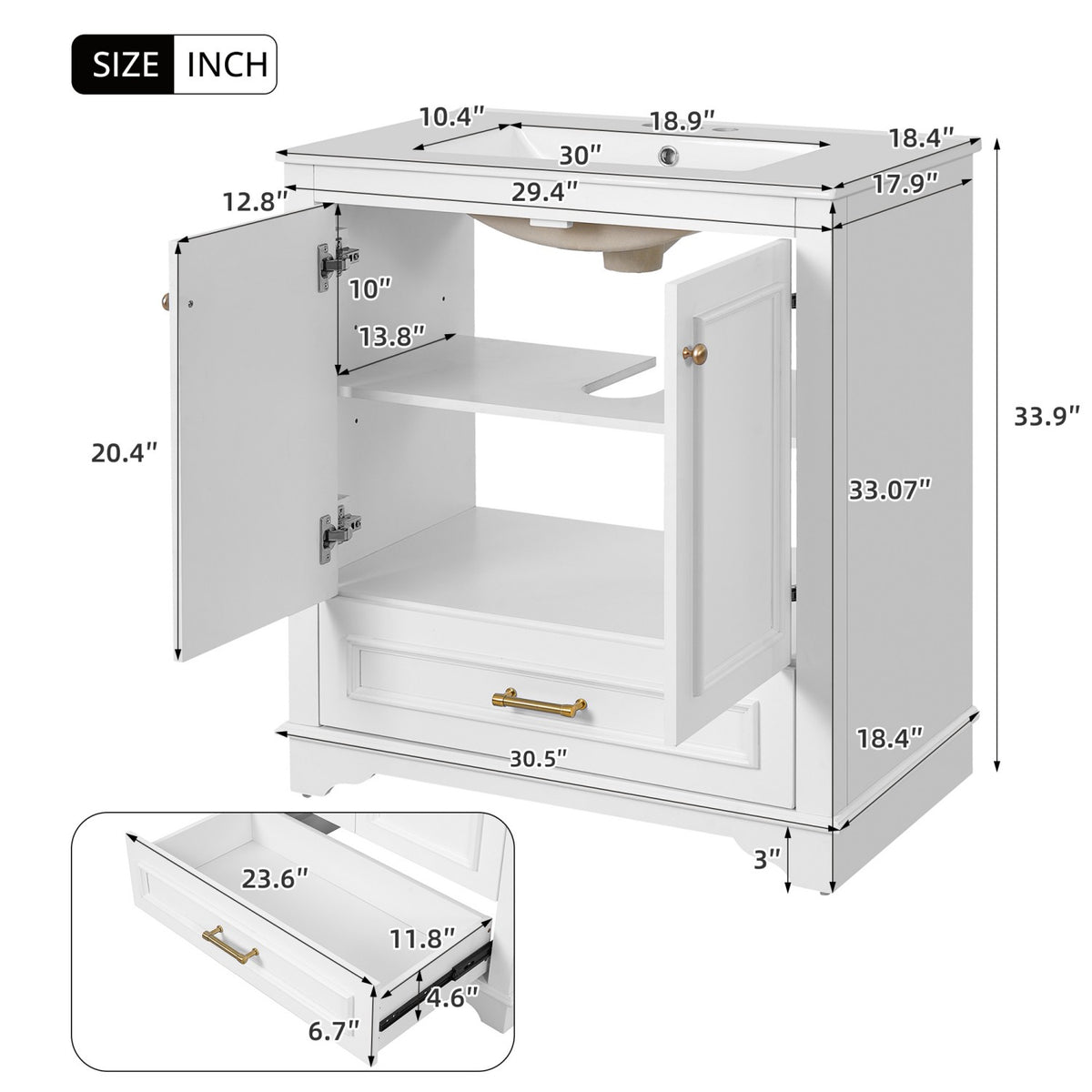 Dexmalle 30" Luxurious Bathroom Vanity with Ceramic Sink