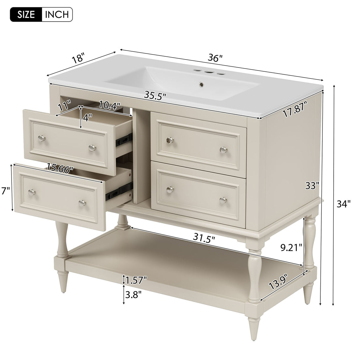 Dexmalle 36" Bathroom Vanity Cabinet with Sink Combo Set