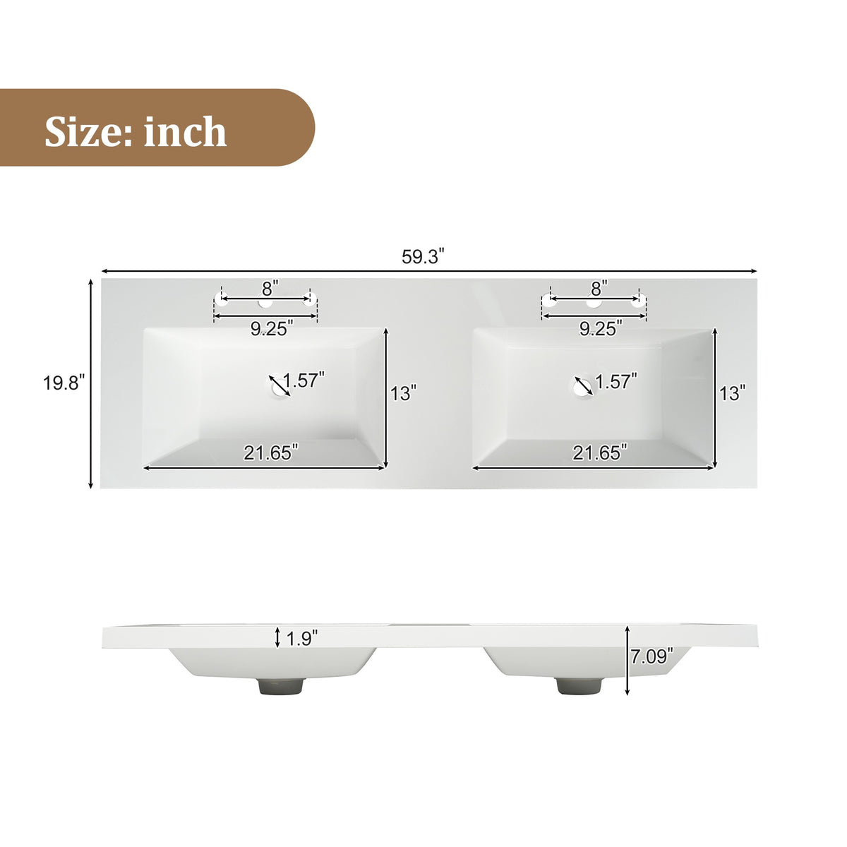 Dexmalle 59.3 Inch Double Sink Bathroom Vanity with SMC Resin Top