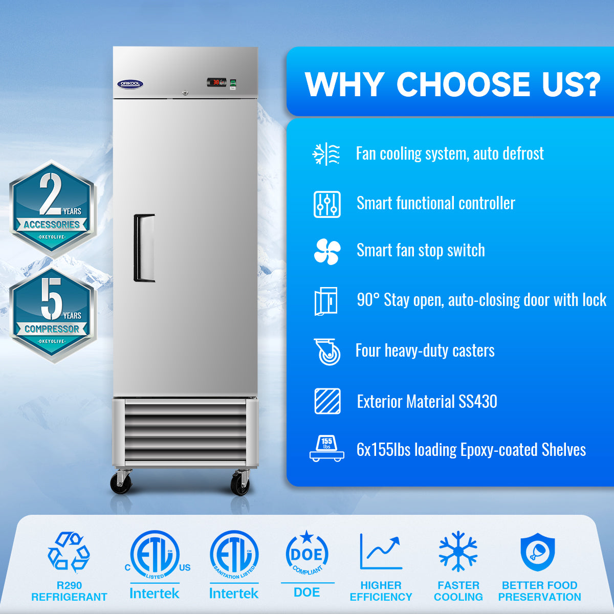 Dexmalle 27" Commercial Refrigerator 23 Cu.ft with 1 Solid Door Reach-In Refrigerators