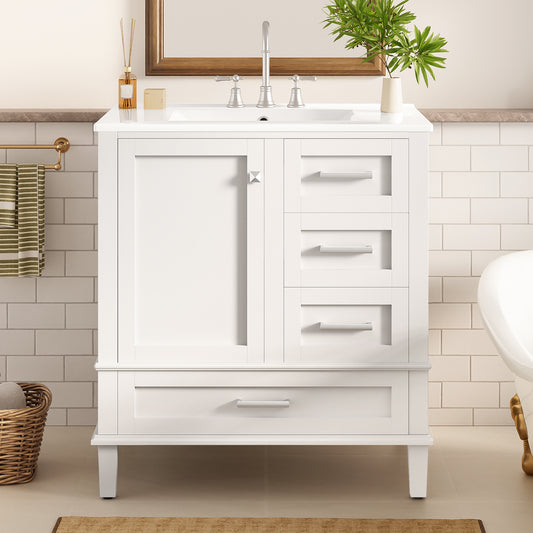 Dexmalle 30-in White Modern Freestanding Single Sink Bathroom Vanity with Ceramic Sink