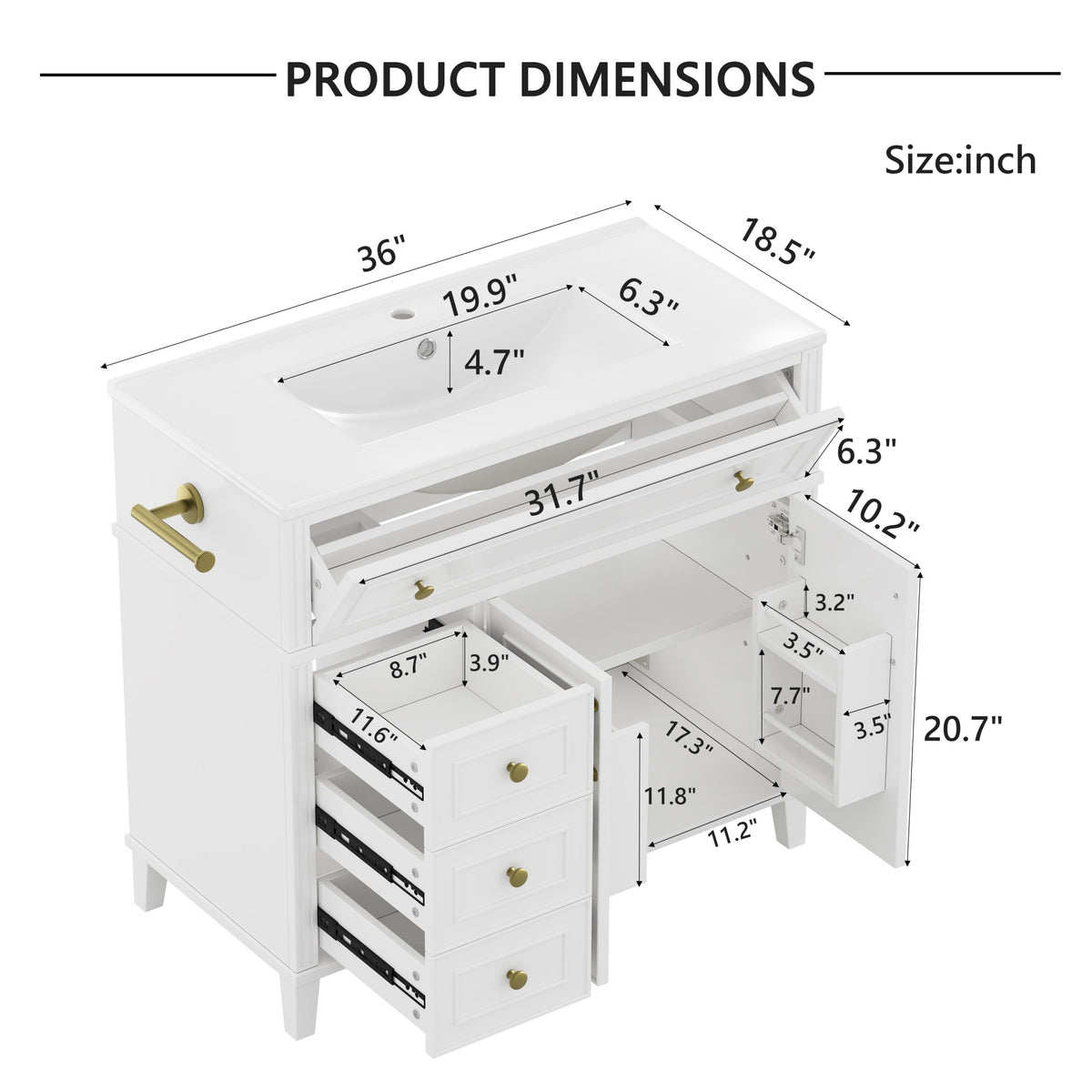 Dexmalle 36 Inch Elegant Modern Bathroom Vanity with Sink