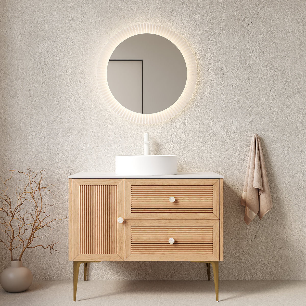 Dexmalle 36" Bathroom Vanity with Sink, Freestanding Plywood Storage Cabinet with 4 Metal Legs, Door and 2 Drawers