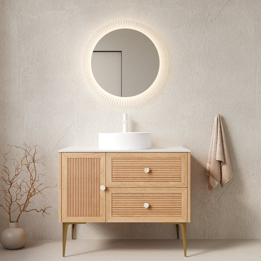 Dexmalle 36" Bathroom Vanity with Sink, Freestanding Plywood Storage Cabinet with 4 Metal Legs, Door and 2 Drawers