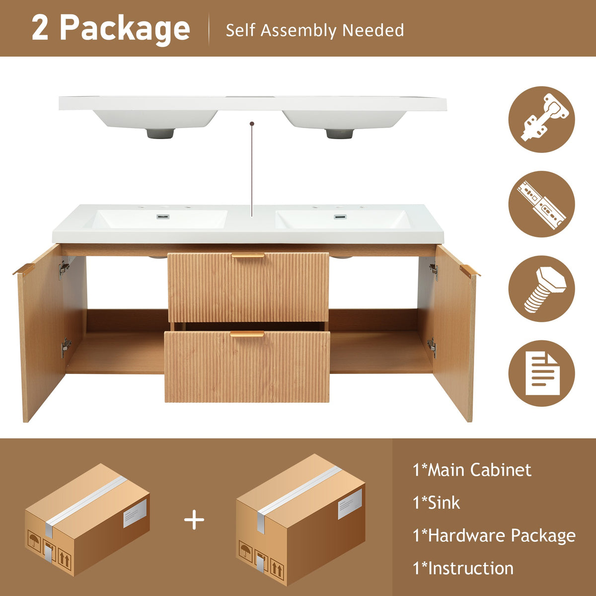 Dexmalle 59.3 Inch Double Sink Bathroom Vanity with SMC Resin Top