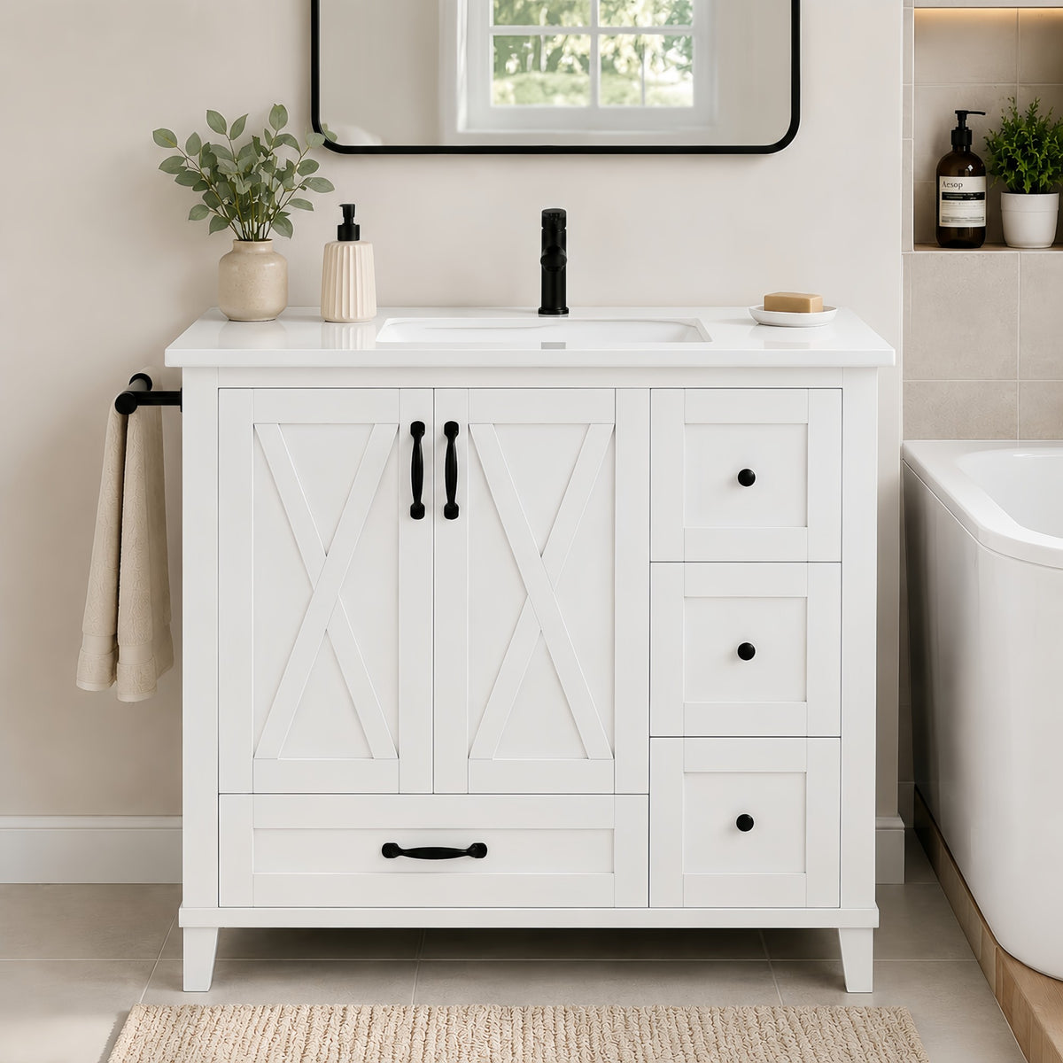 Dexmalle 36 Inch White Bathroom Vanity with Sink