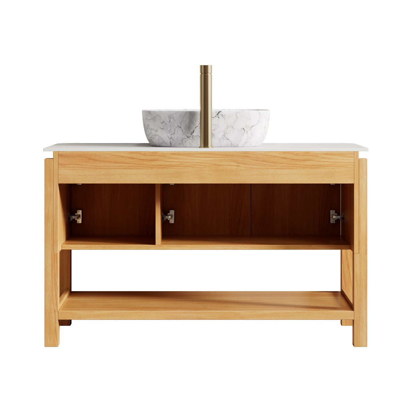 Dexmalle 48-in Natural Freestanding Single Sink Bathroom Vanity with White Sintered Stone Top and Vessel Sink