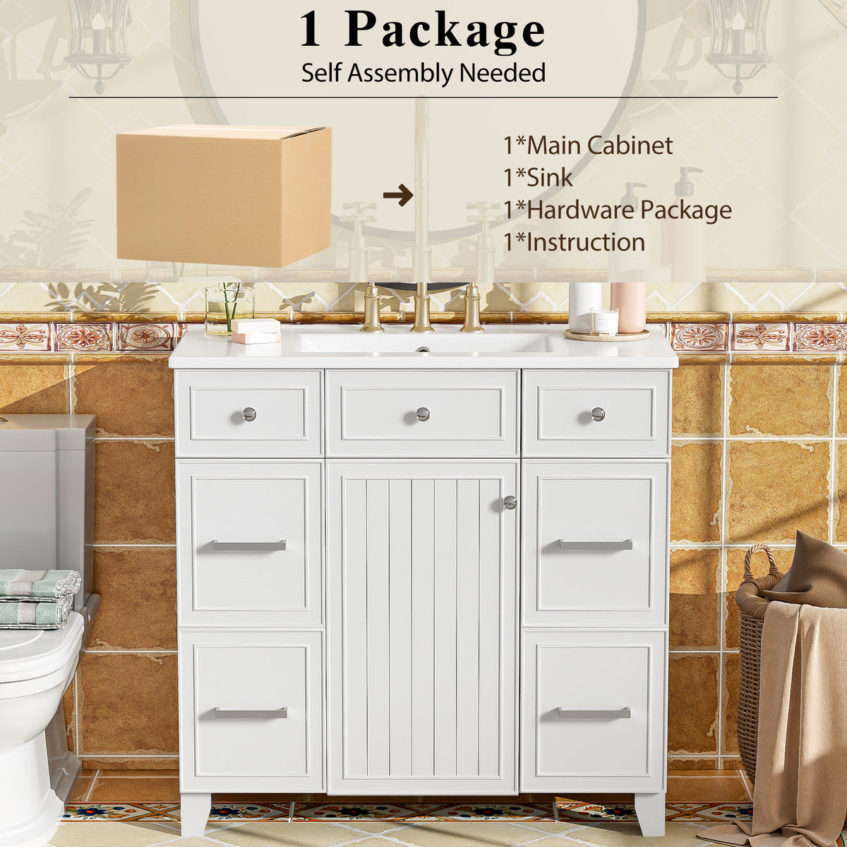 Dexmalle 36" Bathroom Vanity with Ceramic Sink