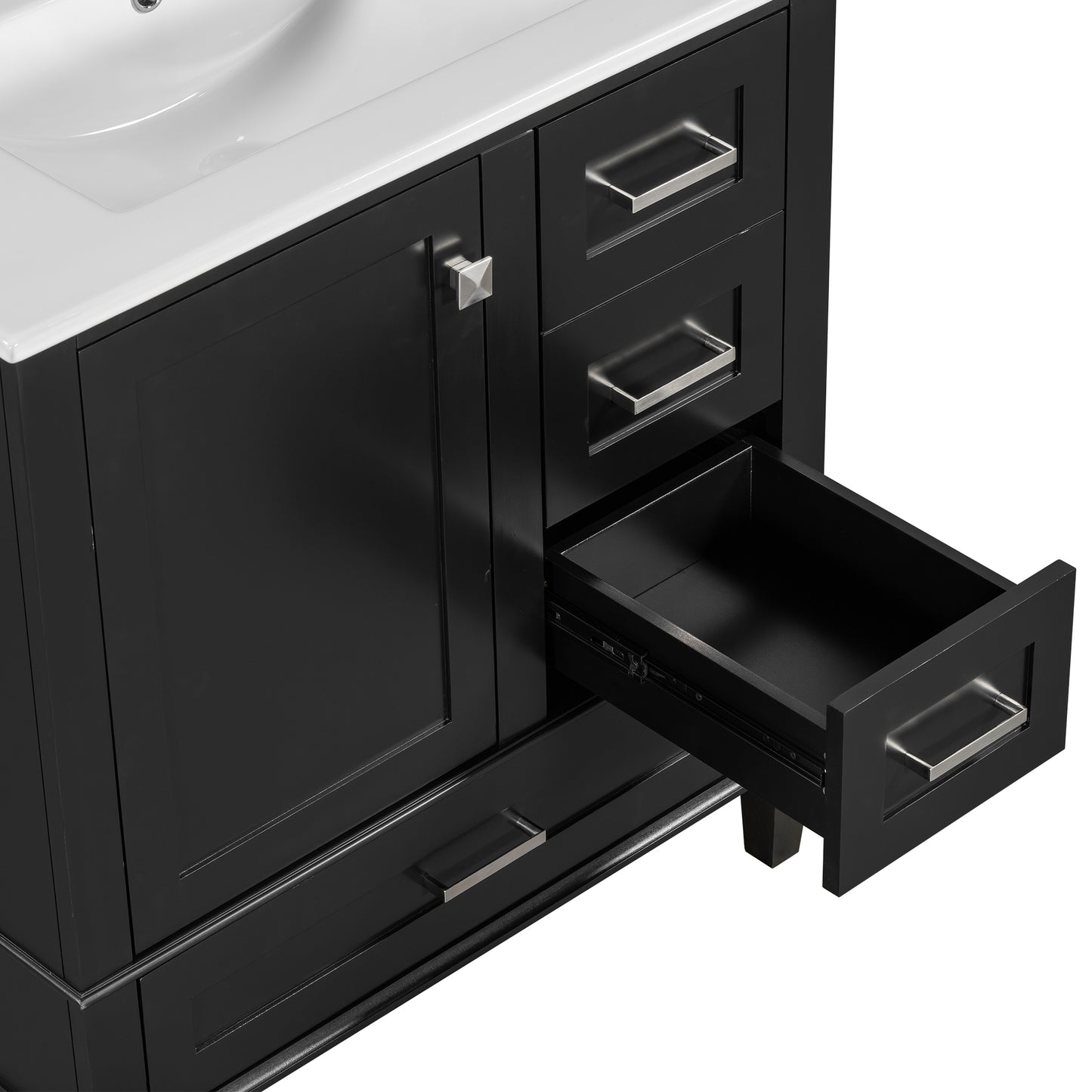 Dexmalle 30-in Black Freestanding Single Sink Bathroom Vanity with White Ceramic Top and Drawers