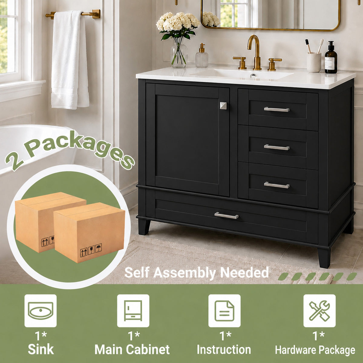 Dexmalle 36" Black Modern Bathroom Cabinet with Sink Combo Set
