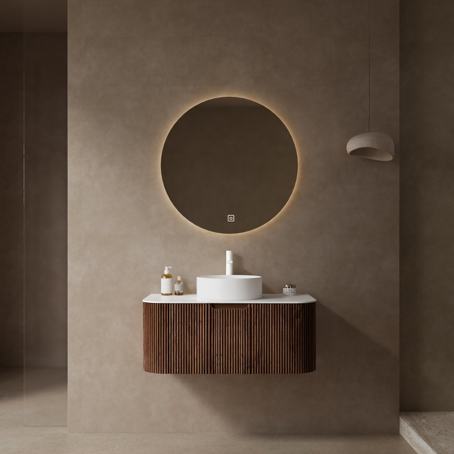 Dexmalle 36-in Dark Walnut Wall-mount Single Sink Bathroom Vanity with Sintered Stone Top and Vessel Sink