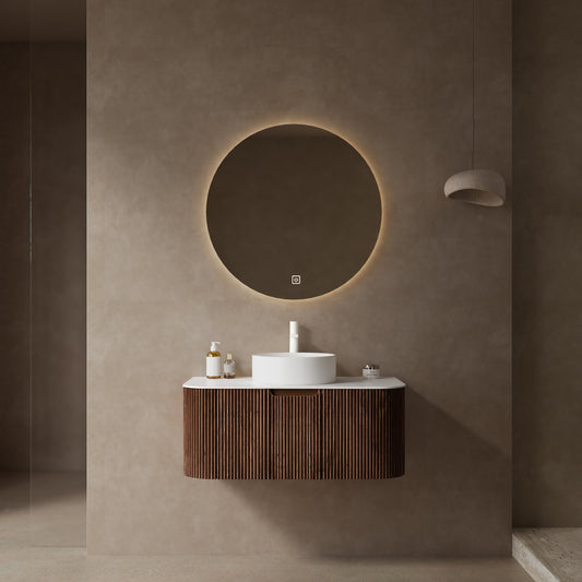 Dexmalle 36-in Dark Walnut Wall-mount Single Sink Bathroom Vanity with Sintered Stone Top and Vessel Sink